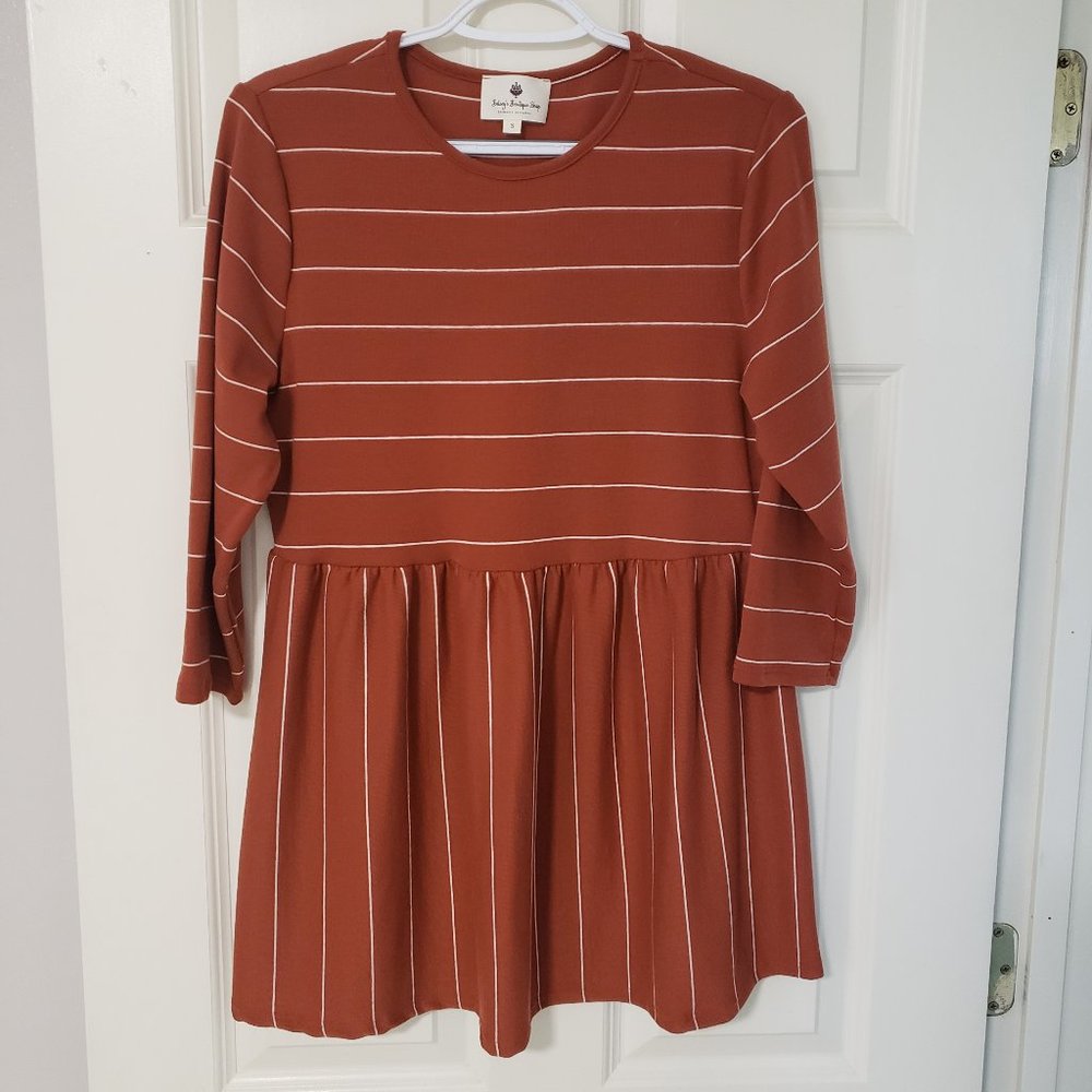 Pumpkin Striped 3/4 Sleeve Peplum Tee, NWOT